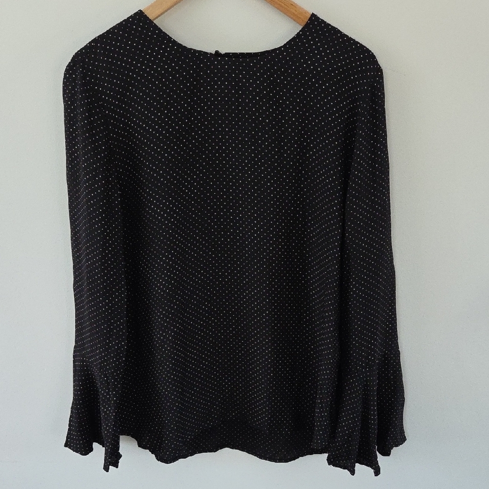 NWT Ann Taylor Black and White Polka Dot Blouse And Bell Sleeves
